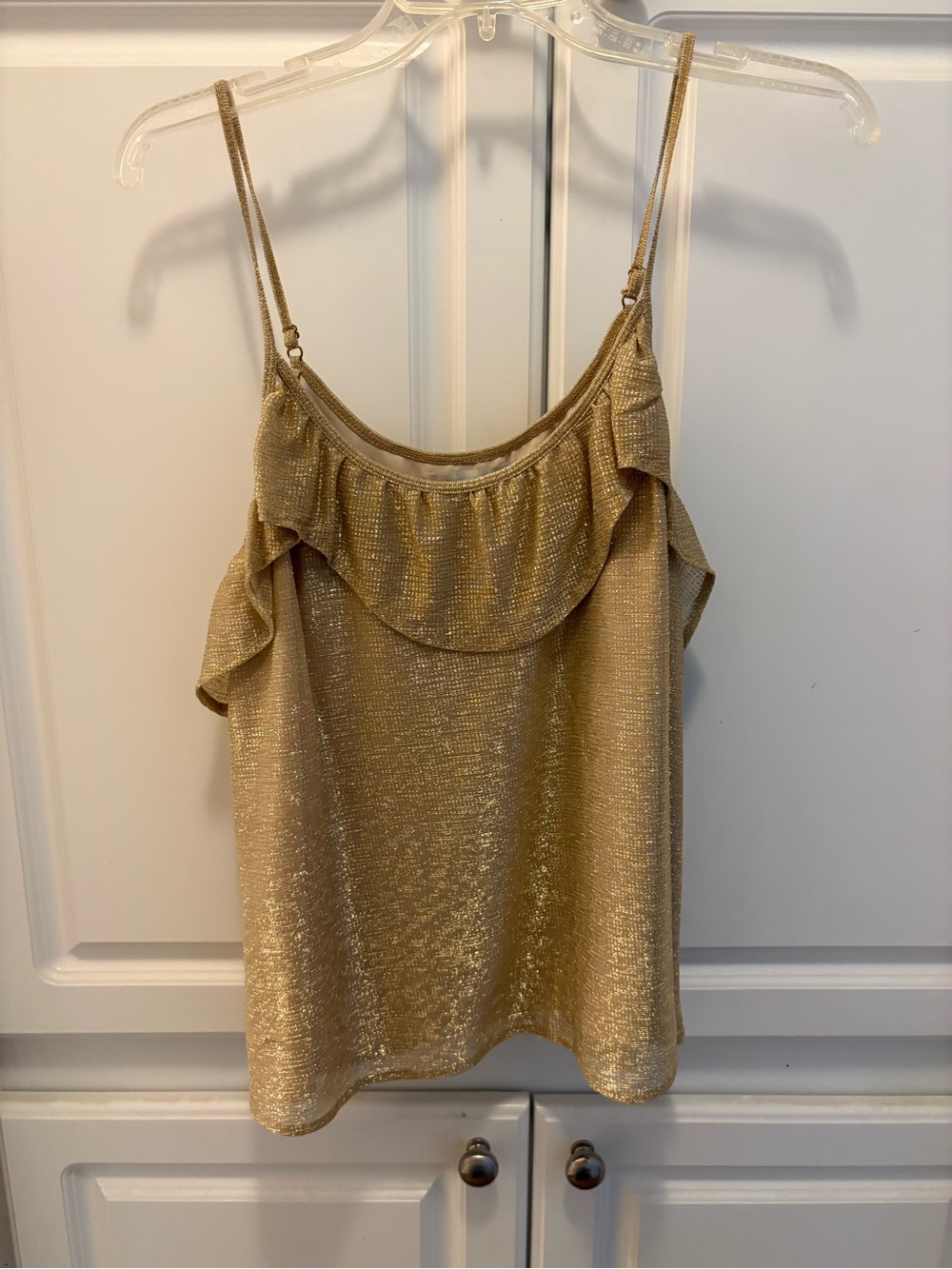 june & hudson Metallic Gold Ruffle Camisole